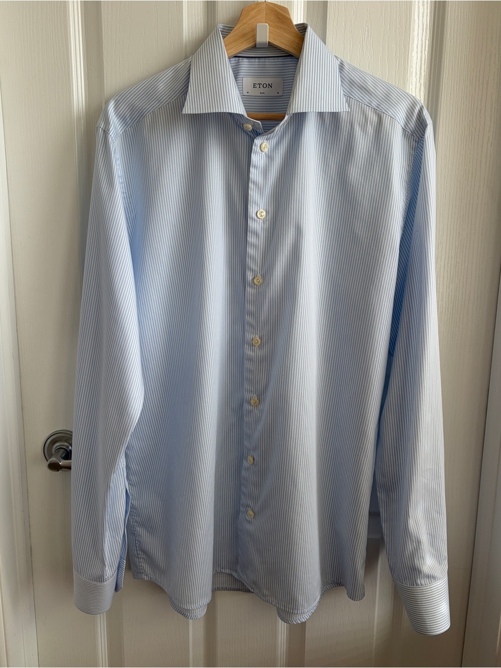 Eton Slim Fit Blue Stripe Fine Twill Dress Shirt Men's 41/16